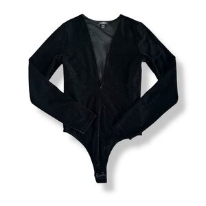 [Express] Black Deep V Velvet Bodysuit